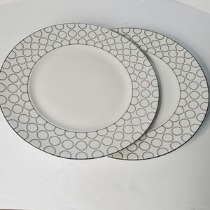 222 Fifth Elegant White with Silver Chainlink  Pattern Dinner Plates - Set of 2